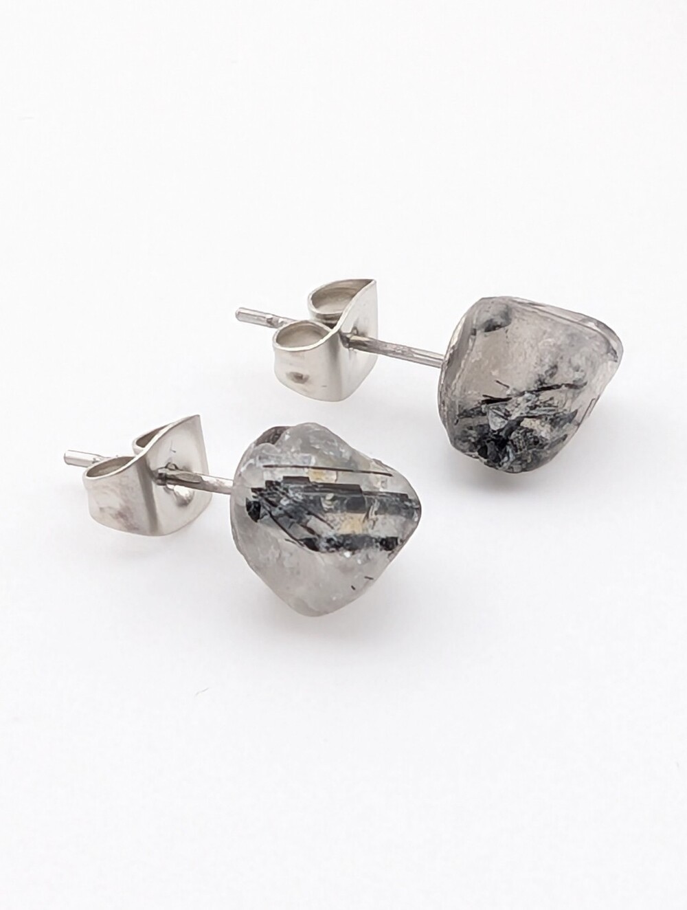 Rutilated Black Tourmaline Quartz Earrings - Artisan Jewelry - M005